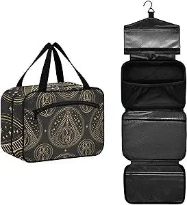 DOMIKING Luxury Gold Mandala Pattern Travel Toiletry Bag for Women Men Hanging Makeup Organizer Cosmetic Bags for Travel essentials Toiletries