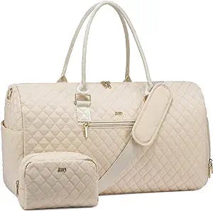 JFFD Weekender Bag for Women, Quilted Travel Duffle Bag with Toiletry Bag,Carry on Overnight Bag with Shoe Compartment, Gym Duffel Bag with Wet Pocket, Mommy Hospital Bags for Labor and Delivery