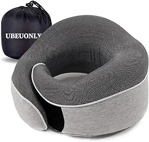 UBEUONLY Travel Neck Pillow Chin Support Pillow Adjustable 100% Pure Memory Foam Pillow for Home, Airplanes & Car, New Ergonomic Design Soft Best Full Neck Surround Pillow Sleep (Grey)