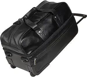 Royce Leather Luxury Rolling Trolley Duffel Bag Luggage Handmade in Leather, Black, One Size