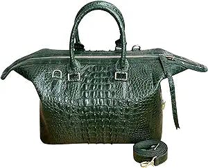 Genuine alligator crocodile leather skin premium luxury travel duffel bags, travel bags, gym bags, sport duffel bags. (green) (Green)