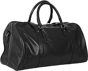 Barooqa Premium Leather Travel Duffel Bag For Men (Weekender Overnight Luxury Gym Waterproof), Barooqa57, Black