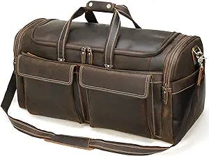 Polare 26" Full Grain Cowhide Leather Large Duffle Weekender Overnight Travel Duffel Bag For Men 62L