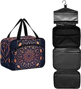 DOMIKING Luxury Arabesque Mandala Travel Toiletry Bag for Women Men Hanging Makeup Organizer Bag Cosmetic Bags for Trip Essentials Accessories