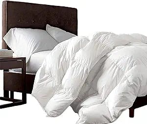 Luxurious King/California King Size Goose Down Fiber Comforter Down Feather Fiber Duvet, 100% Egyptian Cotton Cover, 58 oz. Fill Weight, Baffle Box Design, White Solid