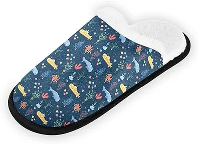 Manatee Underwater Spa Slippers Closed Toe Indoor Hotel Slippers, Fluffy Coral Fleece, Padded Sole for Comfort- for Guests, Hotel, Travel