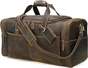 Polare 24 Inch Leather Duffel Bag for Men Full Grain Leather Travel Overnight Gym Sports Weekender Bag Large
