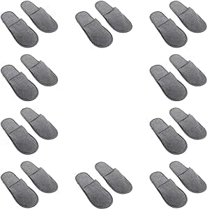 Alipis 10 pairs Supple Slip Closed One-time Grey Reusable Comfortable Soft, Toe Linen Thick, Shoes Slippers: Spa or Non-slip Anti-skid Salon for of Convenient Guests Travel Hotel Cotton