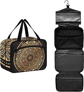 DOMIKING Luxury Mandala Travel Toiletry Bag for Women Men Hanging Makeup Bag Cosmetic Organizer for Trip Essentials Accessories
