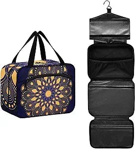 DOMIKING Luxury Arabesque Mandala Travel Toiletry Bag for Women Men Hanging Makeup Bag Cosmetic Organizer for Trip Essentials Accessories