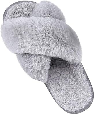 Women's Soft Plush Lightweight House Slippers Fuzzy Cross Band Slip on Open Toe Cozy Indoor Outdoor Slippers