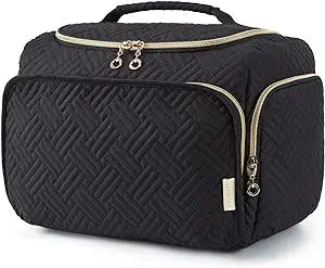 BAGSMART Large Toiletry Bag for Women, Cosmetic Makeup Bag Organizer with Handle, Travel Bag for Toiletries, Travel Accessories, Full Sized Container, Black-L