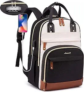 LOVEVOOK Backpack Purse for Women, Fashion Travel Work Anti-theft Bag with Lock, Fits 17 Inch Laptop Backpack, Business Computer Waterproof Backpacks, College Backpacks, Beige-Black-Brown