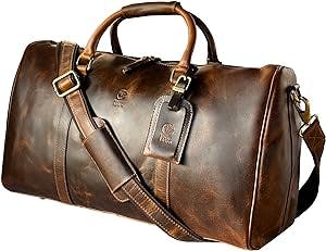 Handmade Leather Duffle Bag | Top Grain Leather | TSA Approved Cabin Sized Duffel | Vintage Classic Style with Modern Outlook | Carry On Gifts for Men and Women (Brown, 20 inches)