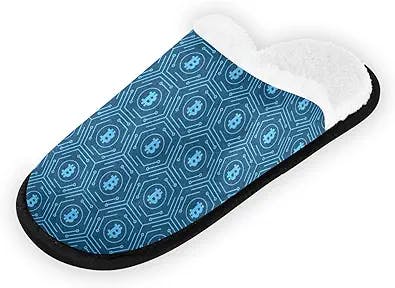 Cryptocurrency Bitcoin Spa Slippers Closed Toe Indoor Hotel Slippers, Fluffy Coral Fleece, Padded Sole for Comfort- for Guests, Hotel, Travel