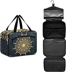 DOMIKING Luxury Arabesque Mandala Travel Toiletry Bag for Women Men Hanging Makeup Bag Cosmetic Organizer for Trip Toiletries Essentials