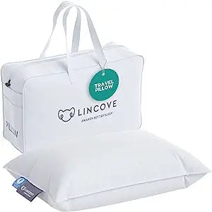 Lincove Canadian Down Feather Travel Pillow - Plush Luxury Pillows to Support Head, Neck, While Sleeping on Airplanes, Cars, Camping, Hotels & Home - Comfortable Vacation Sleeping Essential, 13"x18"