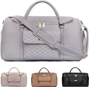 Monaco Travel Duffel Bag by Luli Bebe - Womens Designer Vegan Leather Weekender Bag, Top Carry on Luggage (Stone Grey)