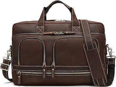 Hespary Vintage Genuine Leather Briefcase Messenger Laptop Bag For Men Up To 17" Laptop