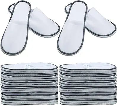 SATINIOR 12 Pairs Disposable Slippers White Comfortable Velvet Guests Disposable Slippers Closed Toe Spa Slippers for Women and Men Hotel Home Spa Nail Salon Guests and Party Use