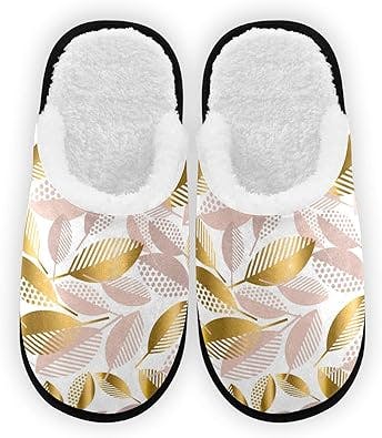 Comfy House Slippers Luxury Geometric Fall Leaves Memory Foam Closed Toe Plush Spa Slippers Hotel Bedroom Home Travel Anti-Skid Sole Cotton Shoes M for Men Women
