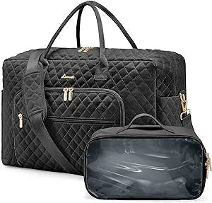 LOVEVOOK Travel Duffle Bag, Weekender Bag for Women with Toiletry Bag Carry on Overnight Bag with Laptop Compartment, Yoga Gym Bag with Wet Pocket Shoe Bag, Hospital Bag for Labor and Delivery, Black