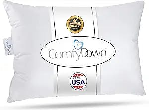 Goose Down Travel Pillow - Filled with 800 Fill Power European Goose Down, Egyptian 300 Thread Count 100% Cotton Cover for Plane car & Home - Made in USA - 12"x16"