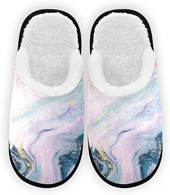 YIMKhome Natural Luxury Marble Textures House Slippers for Men Women Soft Memory Foam Spa Slippers Non-Slip Home Shoes M for Indoor Bedroom Hotel Travel