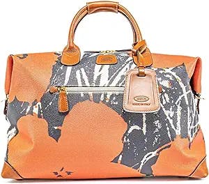 Bric's Limited Edition 1952 Andy Warhol Travel Duffle Bag for Travel - Luxury Tote Bags with Trolley Sleeve - Weekender Duffel Bag Women and Men - Carry-On Luggage - Embossed PVC - 22 Inch - Orange Flower