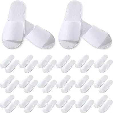 Coume 48 Pairs Spa Slippers Disposable Slippers for Women Men White Non-Slip Guests Slippers for Spa Hotel Travel Home Party Wedding Supplies