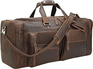 Polare 26" Leather Duffel Weekender Travel Bag For Men With Full Grain Cowhide Leather 56L