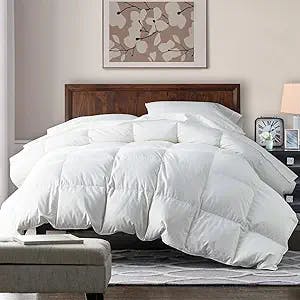 Hotel Collection Feathers & Down Comforter | Full/Queen Bed All Season Duvet Insert | 750 Fill Power Ultra-Soft 500TC Egyptian Cotton-Blend Quilted with Tabs (90x90, Solid White)