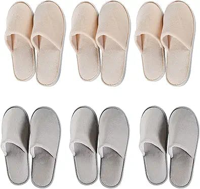 OSTADARRA 6 Pairs Spa Slippers, Non Slip Disposable Slippers For Guest, Washable Reusable, Which Can Be Used As Women Men, House, Indoor, Bathroom, Bedroom, Hotel, Bride Slippers