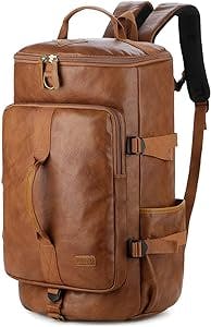 BAOSHA Stylish Leather Men Weekender Travel Duffel Tote Bag Backpack Travel Hiking Rucksack Overnight Bag 3-Ways Convertible HB-26 (Brown)
