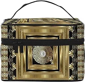 Luxury Gold 3 D Geometric Greek Key Cosmetic Bag Portable Makeup Storage Pouch Box Travel Toiletry Bag