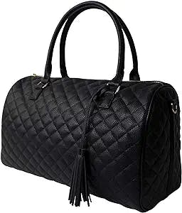 Womens Quilted Weekender Duffle Carry Bags Overnight Travel Handbag Shoulder Tote Trolley Handle Luggage TSA Approved Bag Quad Duffle 43 (Black-03)