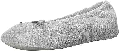 isotoner Women's Chevron Microterry Ballerina Slipper with Moisture Wicking Lining, Ribbon Bow and Suede Sole for Comfort
