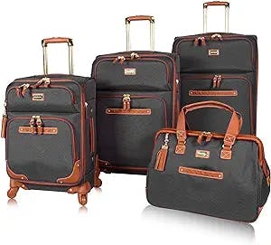 Steve Madden Luggage Set 4 Piece- Softside Expandable Lightweight Suitcase Set With 360 Spinner Wheels - Travel Set includes a Tote Bag, 20-Inch Carry on, 24 & 28 Inch Checked Suitcases (Black)