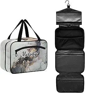 Glam Up Your Travel Game with the Custom Luxury Marble Hanging Cosmetic Bag