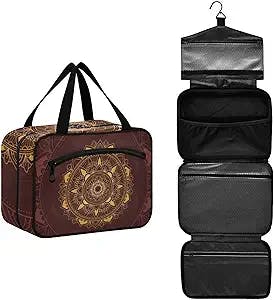 DOMIKING Luxury Mandala Travel Toiletry Bag for Women Men Hanging Makeup Organizer Cosmetic Bags for Trip Toiletries Essentials