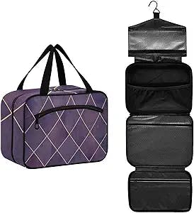 Vnurnrn Purple Luxury Glittering Travel Toiletry Bag for Women Men Hanging Makeup Bag Portable Cosmetic Organizer Makeup Organizer for Toiletries Conditioner Cosmetics