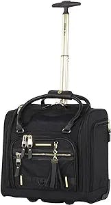 Steve Madden Designer 15 Inch Carry on Suitcase- Small Weekender Overnight Business Travel Luggage- Lightweight 2- Rolling Spinner Wheels Under Seat Bag for Women (Peek-A-Boo Black)