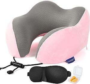 GOTDYA Travel Pillow,Travel Neck Pillows for Sleeping,100% Pure Memory Foam Soft Comfort & Support Pillow for Airplane/Car/Office&Home Rest Use-Pink