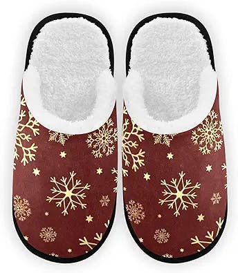 YIMKhome Winter Luxury Gold Snowflakes Comfy House Slippers Memory Foam Closed Toe Plush Spa Slippers Hotel Bedroom Home Travel Anti-Skid Sole Cotton Shoes M for Men Women
