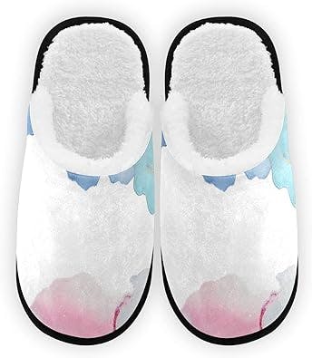 Luxury Blue Pink Marble Comfy House Slippers Memory Foam Closed Toe Plush Spa Slippers Hotel Bedroom Home Travel Anti-Skid Sole Cotton Shoes M for Men Women