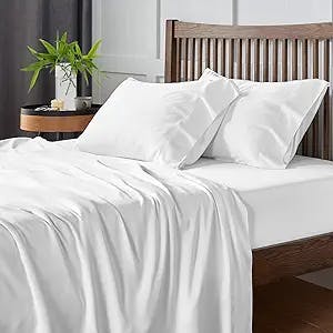 CozyLux 100% Organic Bamboo-Rayon Sheets King Size White 300 Thread Count Oeko-TEX Certified Cooling Bed Sheets Set for Night Sweats 4PCS with 16" Deep Pocket Luxury Silky Feel Hotel Bedding