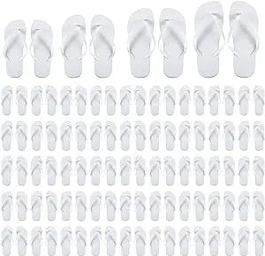 52 Pairs Bulk Flip Flops for Wedding Guests, Wedding Flip Flops, Flip Flop Sandals for Men Women Wedding Pool Party Slippers (White)