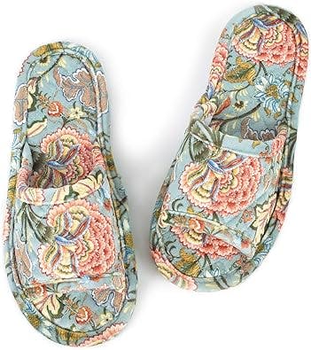 LOOPUINHOM Floral Velvet House Slippers for Women, Lightweight Open Toe Washable Portable Foldable Comfortable Guest Hotel Travel Airplane Spa Slippers