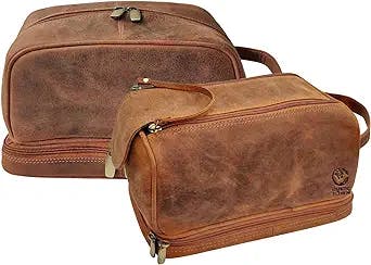 RUSTIC TOWN Quality Premium Leather Toiletry Bags Combo - The Best Masculine Travel Organizer Gift For Men Women