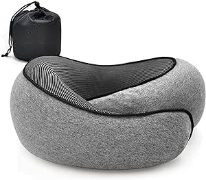 100% Pure Memory Foam Travel Pillow for Sleep at Home, Airplane, Car, Neck Pillow with Luxury Bag, Comfortable, Breathable & Super Soft Cover, Scientifically Support Head, Chin, Machine Washable(Grey)